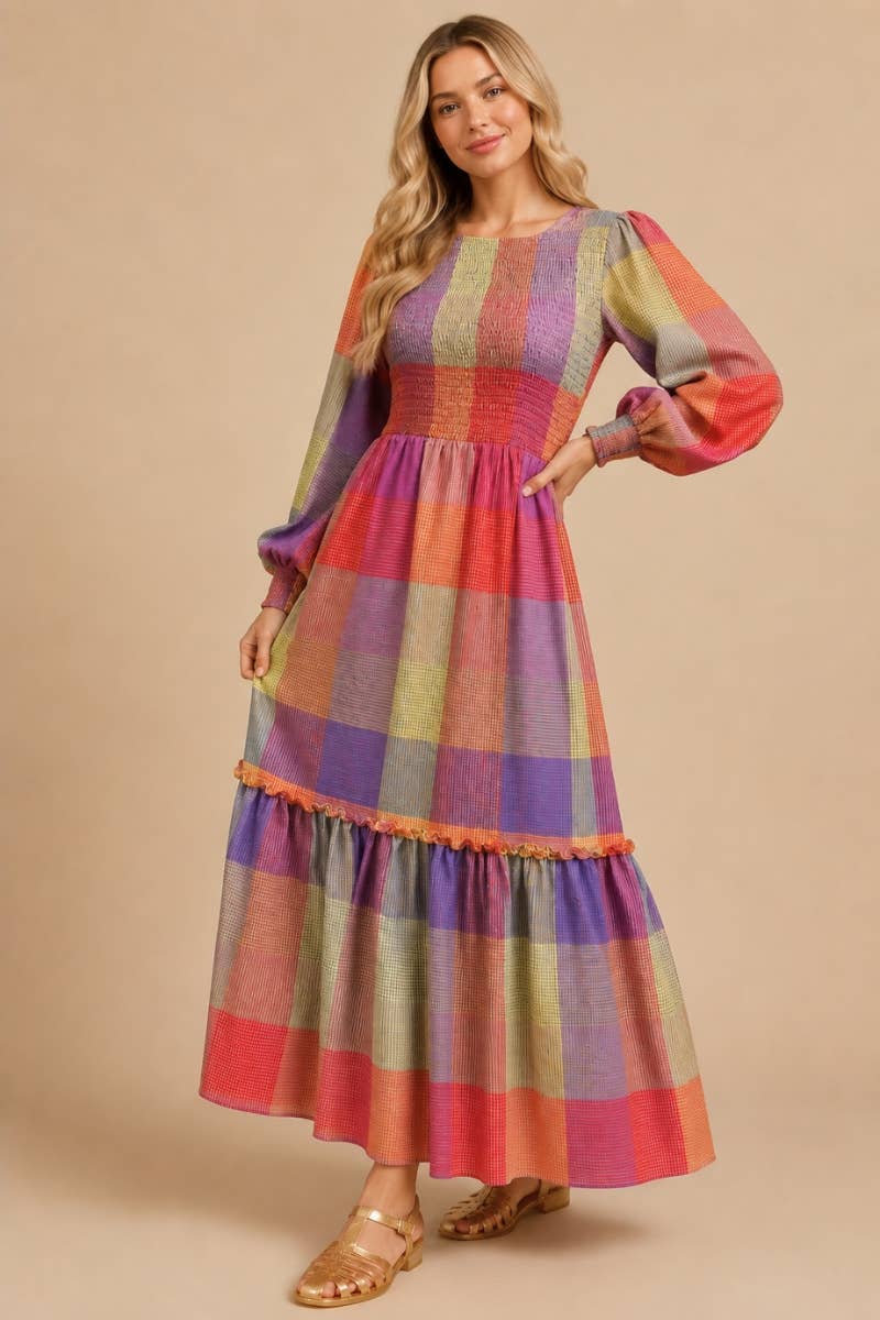 J.NNA Technicolor Dream Smocked Maxi Dress