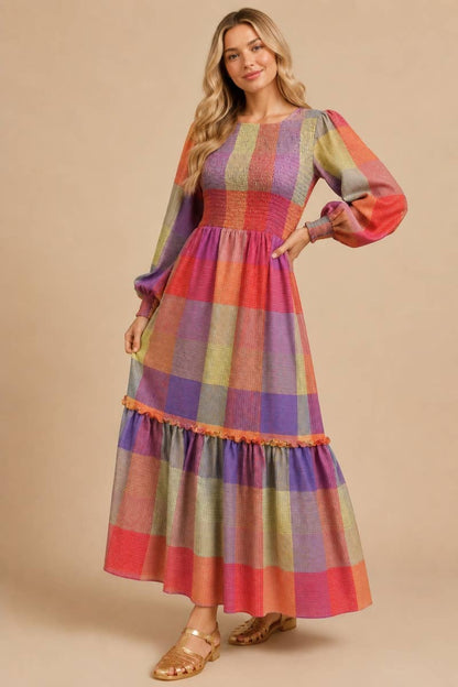J.NNA Technicolor Dream Smocked Maxi Dress
