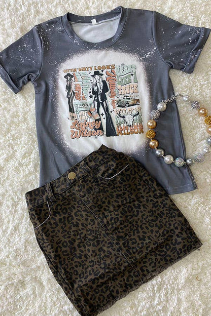 Leopard Printed Denim Skirt