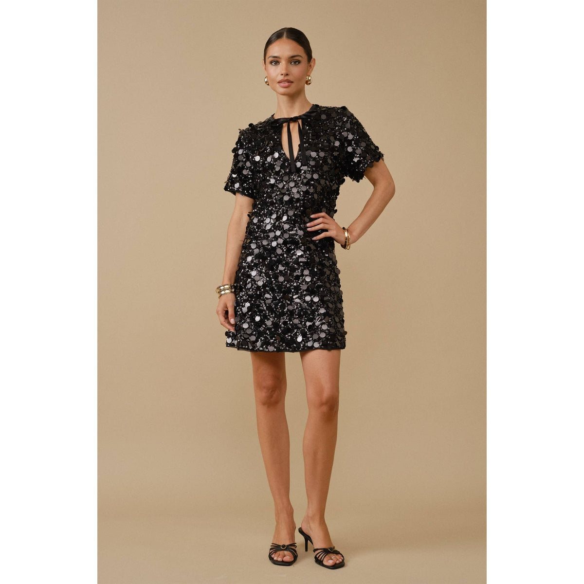 Sequin Tie-Neck Mini Dress