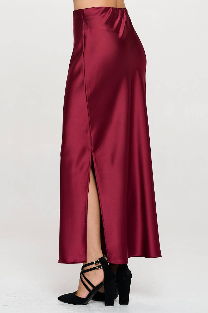 Made in USA Silky Satin Maxi Skirt with Slit