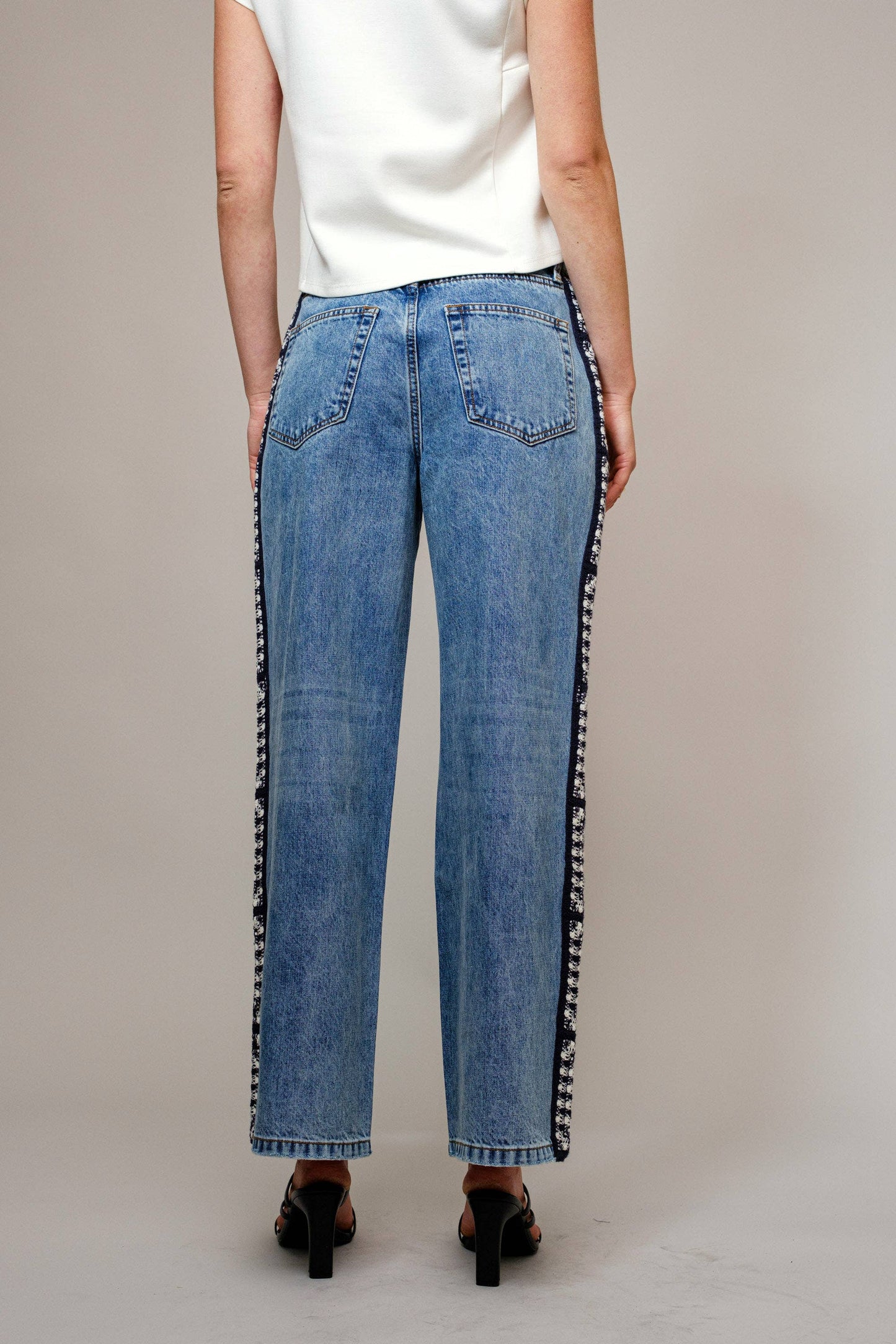 Garment Washed Side Crochet Denim Jeans