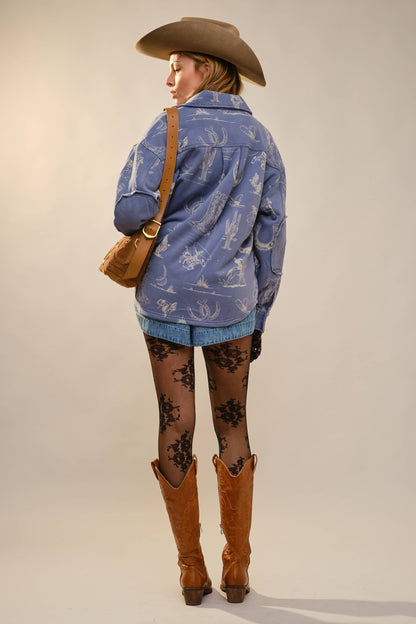 All Over Western Long Sleeve Loose Fit Shacket