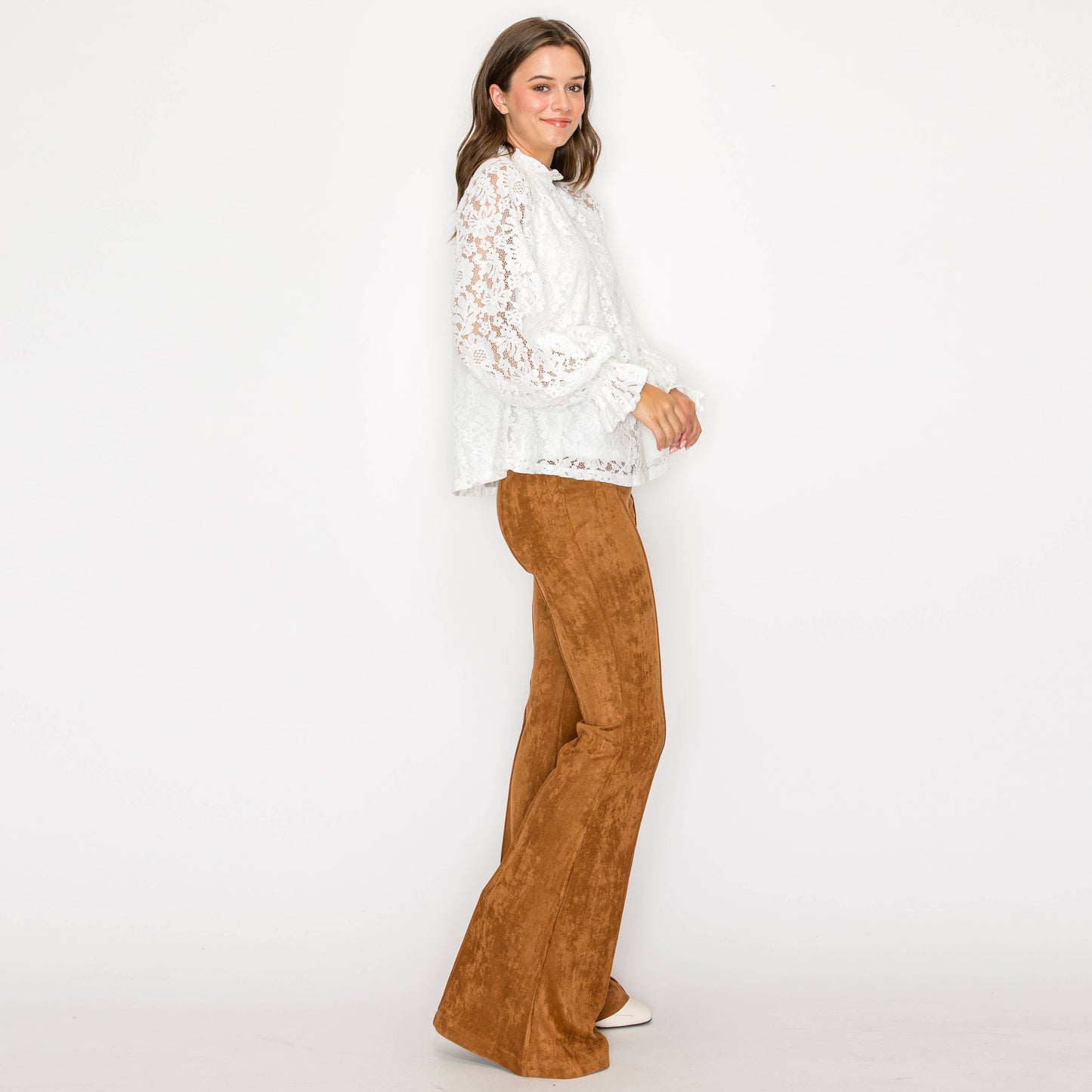 Camel Suede Boot Cut Pants