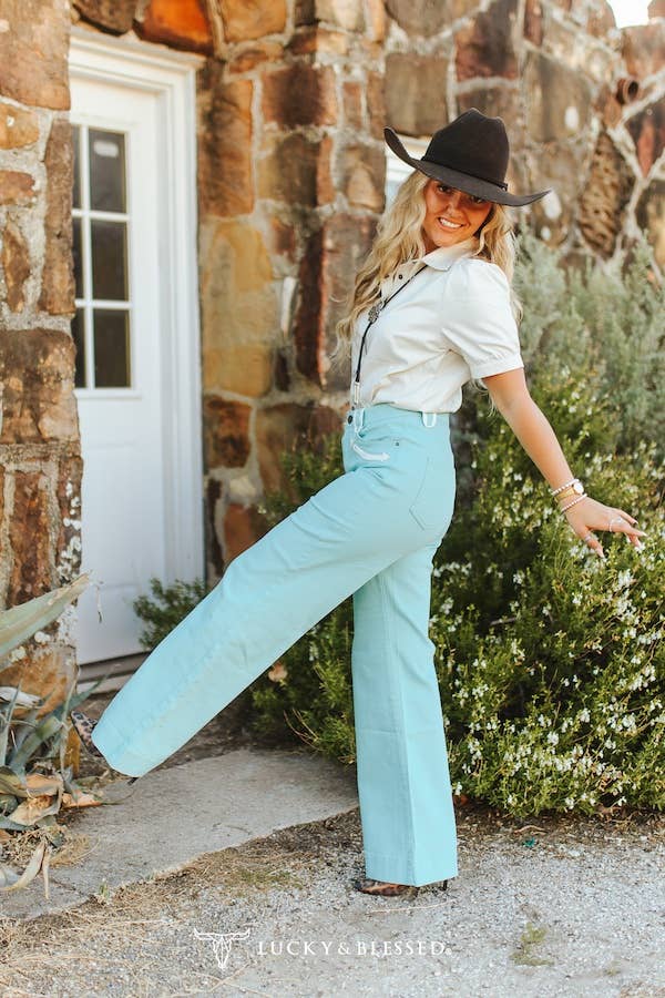 Jade Stretch Denim Western Arrow Wide Leg Jeans