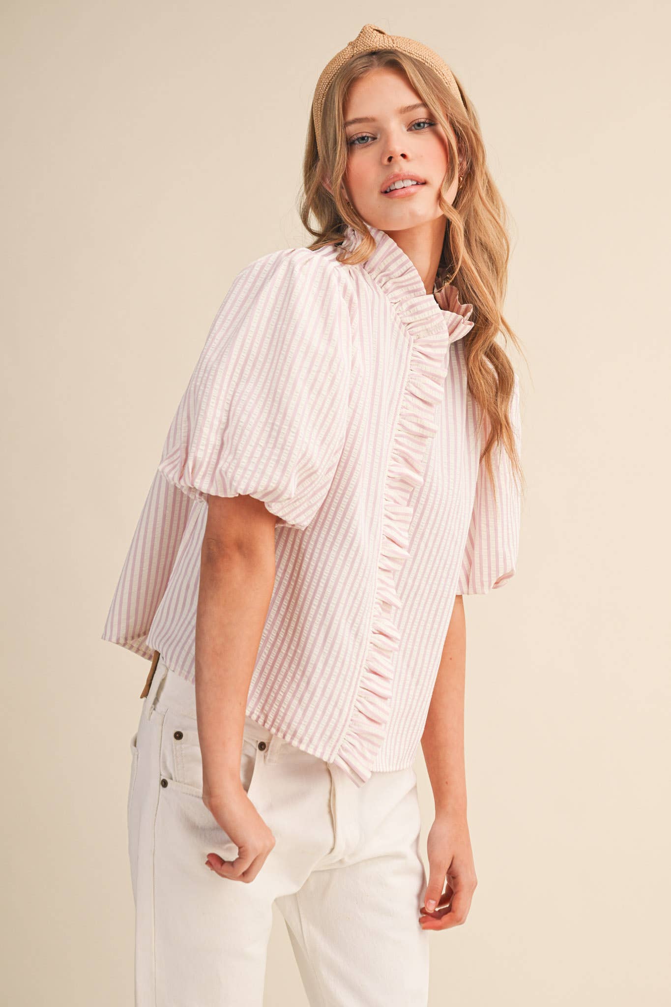 Striped Ruffle Button Down Top