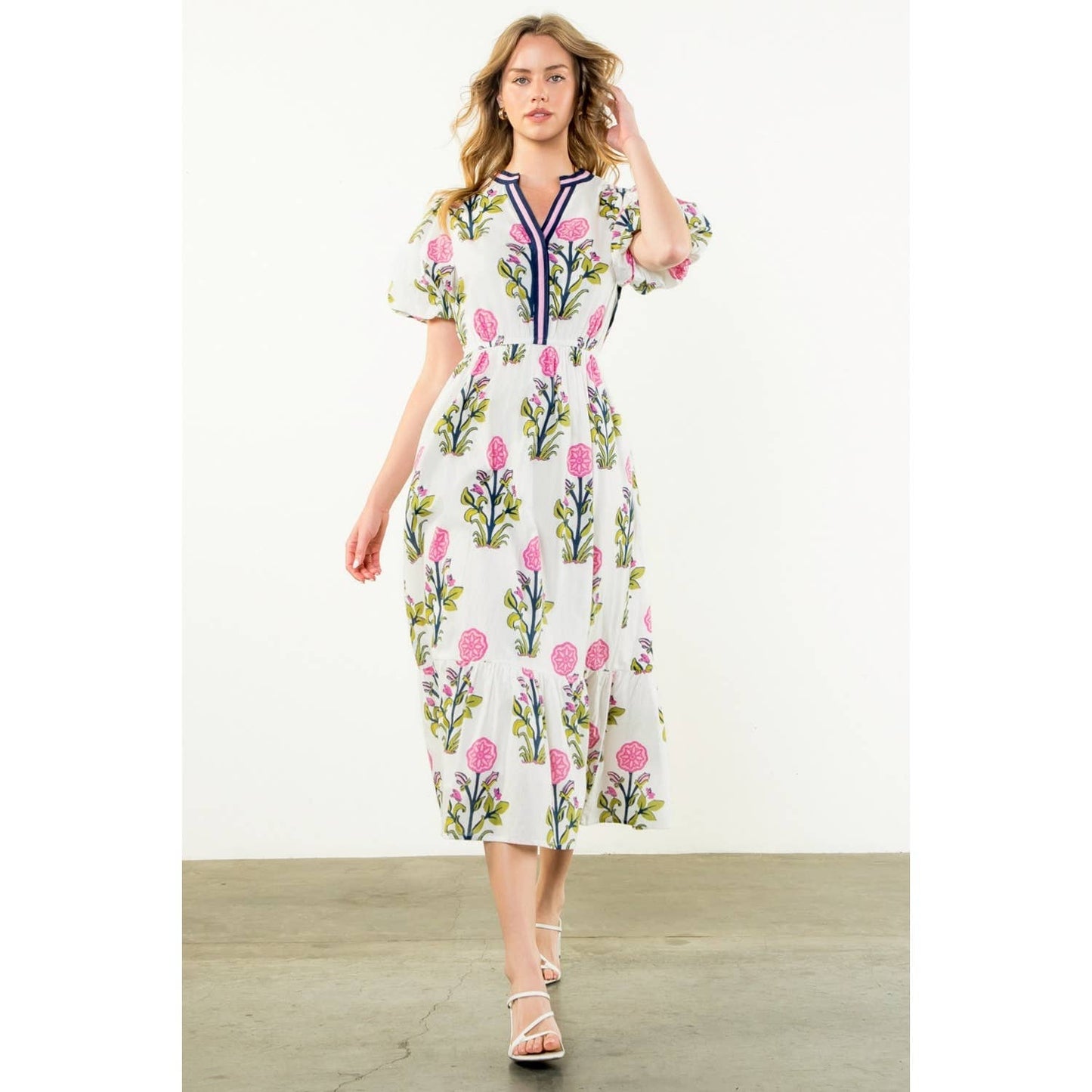 Puff Sleeve Flower Print Maxi Dress