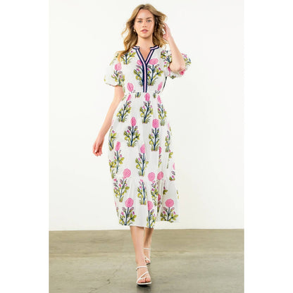 Puff Sleeve Flower Print Maxi Dress