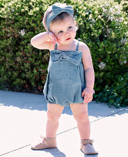 Baby Girls Denim Bow Bubble Romper