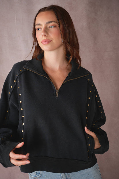 Blue B Studded Half-Zip Sweatshirt