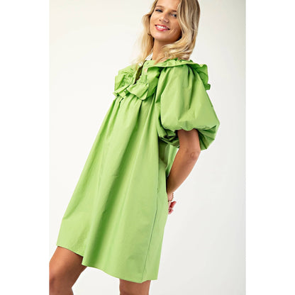 Puff Sleeve Ruffle Collar Mini Dress