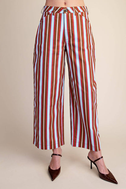 Barrel Leg Striped High Waist Pants