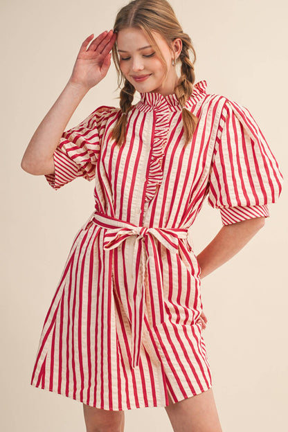 Striped Ruffled Button Down Mini Dress