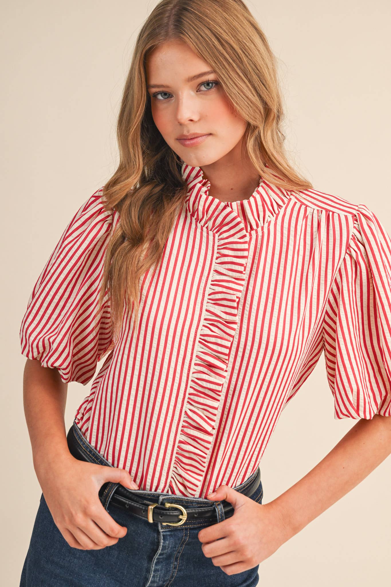 Striped Ruffle Button Down Top