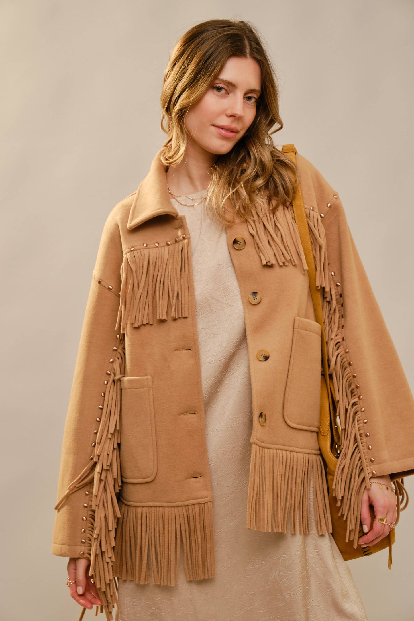 Brushed Fringe Stud Jacket