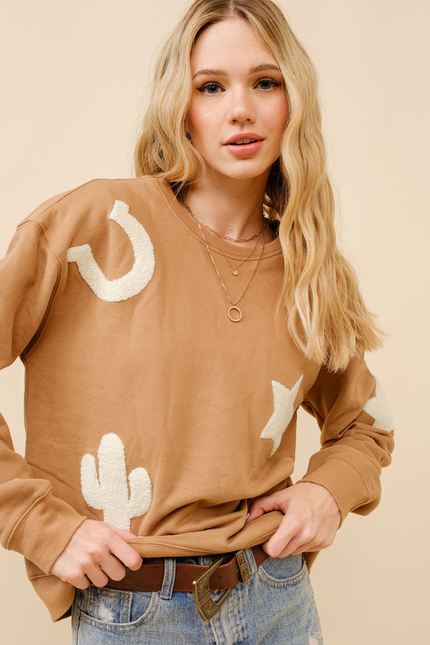 Western Textured Patchwork Sweatshirt