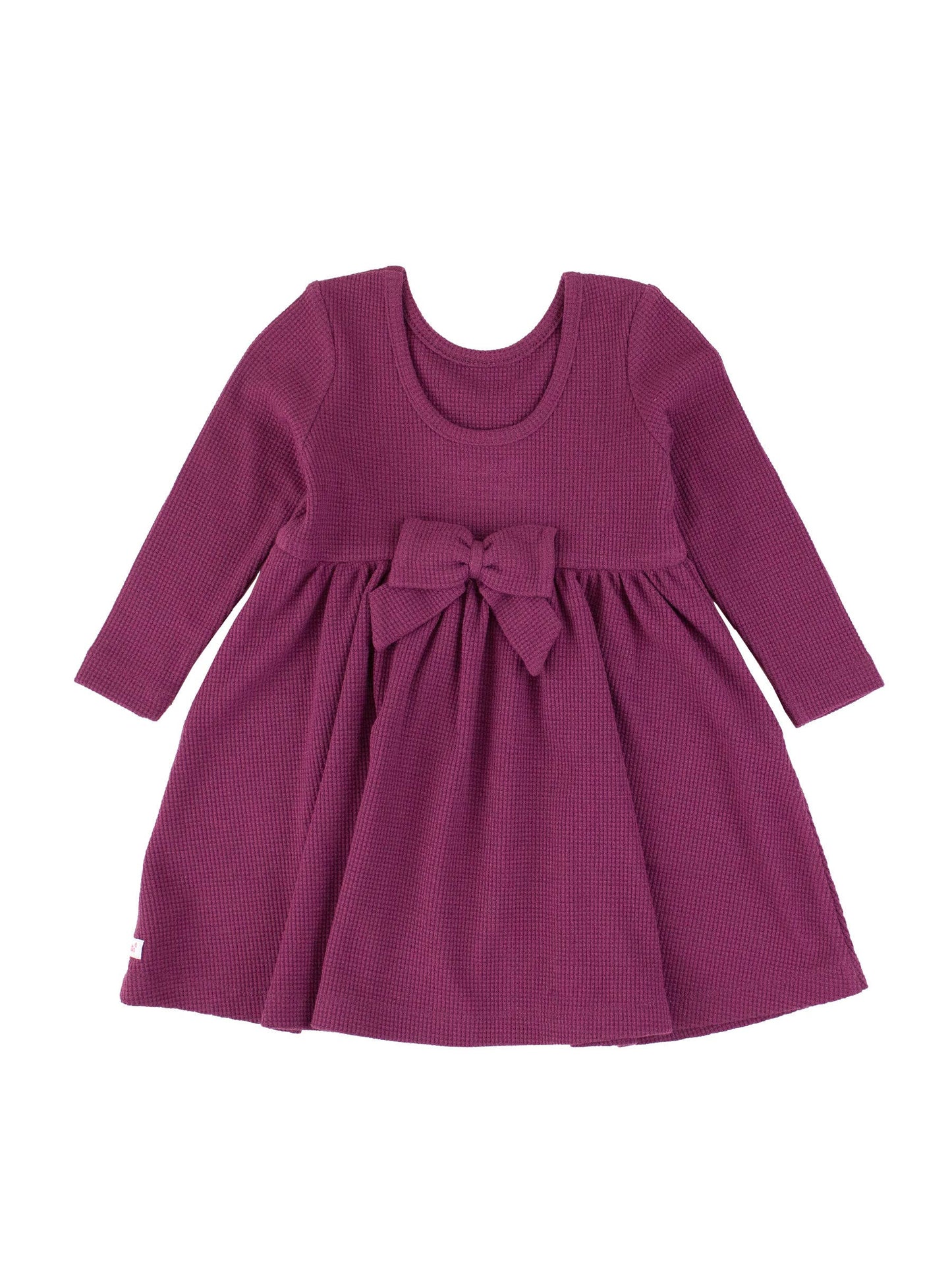 Girls Purple Waffle Knit Long Sleeve Dress