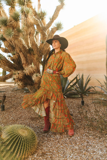 Olive Retro Cowboy Mesh Skirt