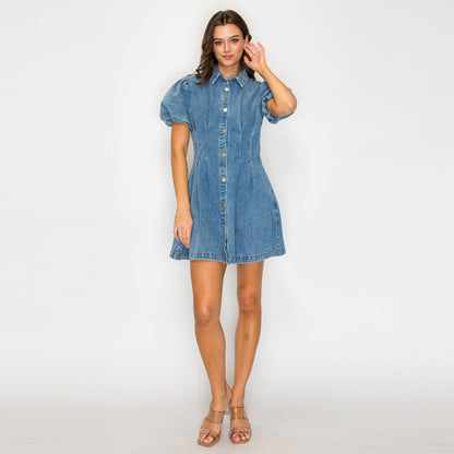 Modern Muse Denim Bubble Sleeve Dress