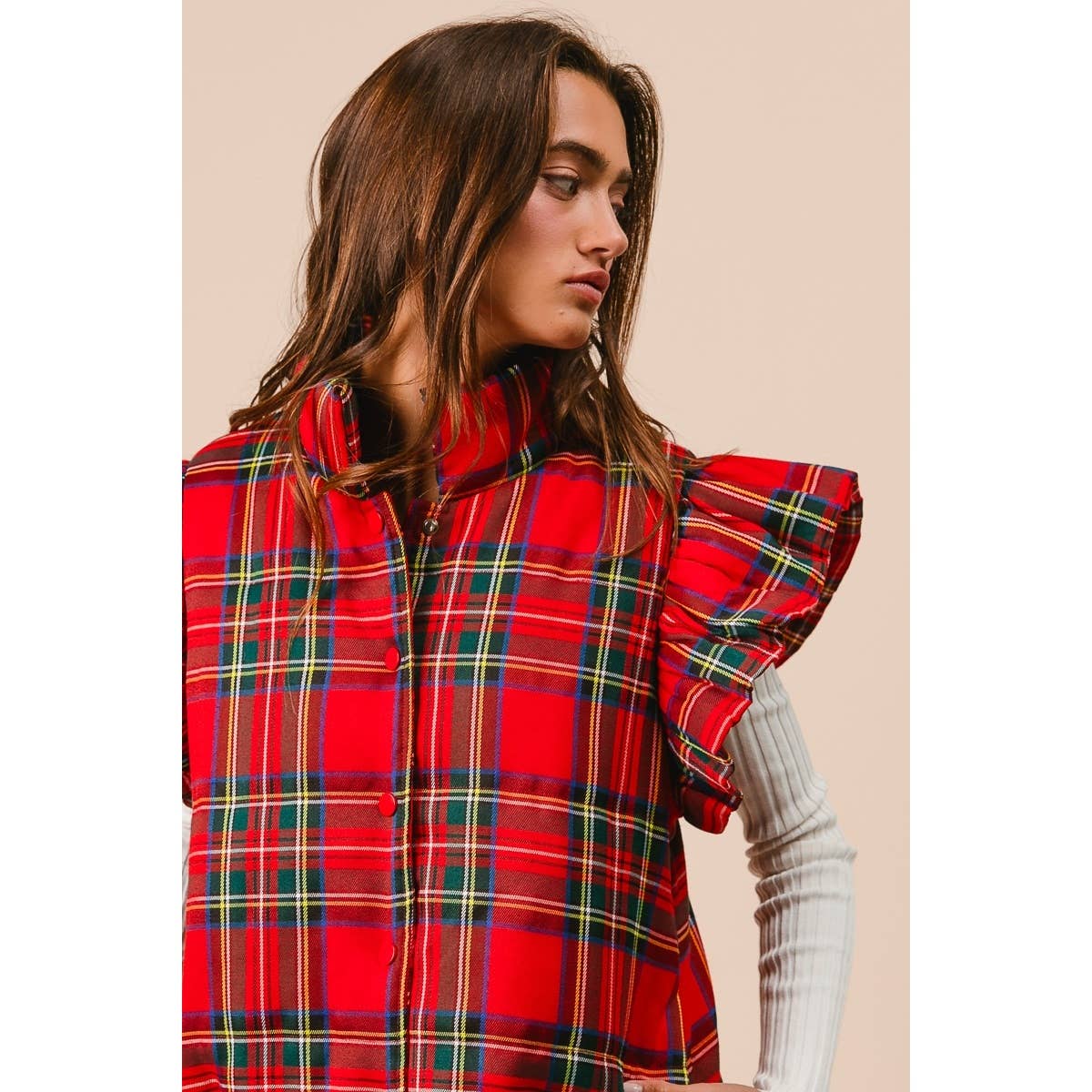 CHRISTMAS PLAID RUFFLE VEST