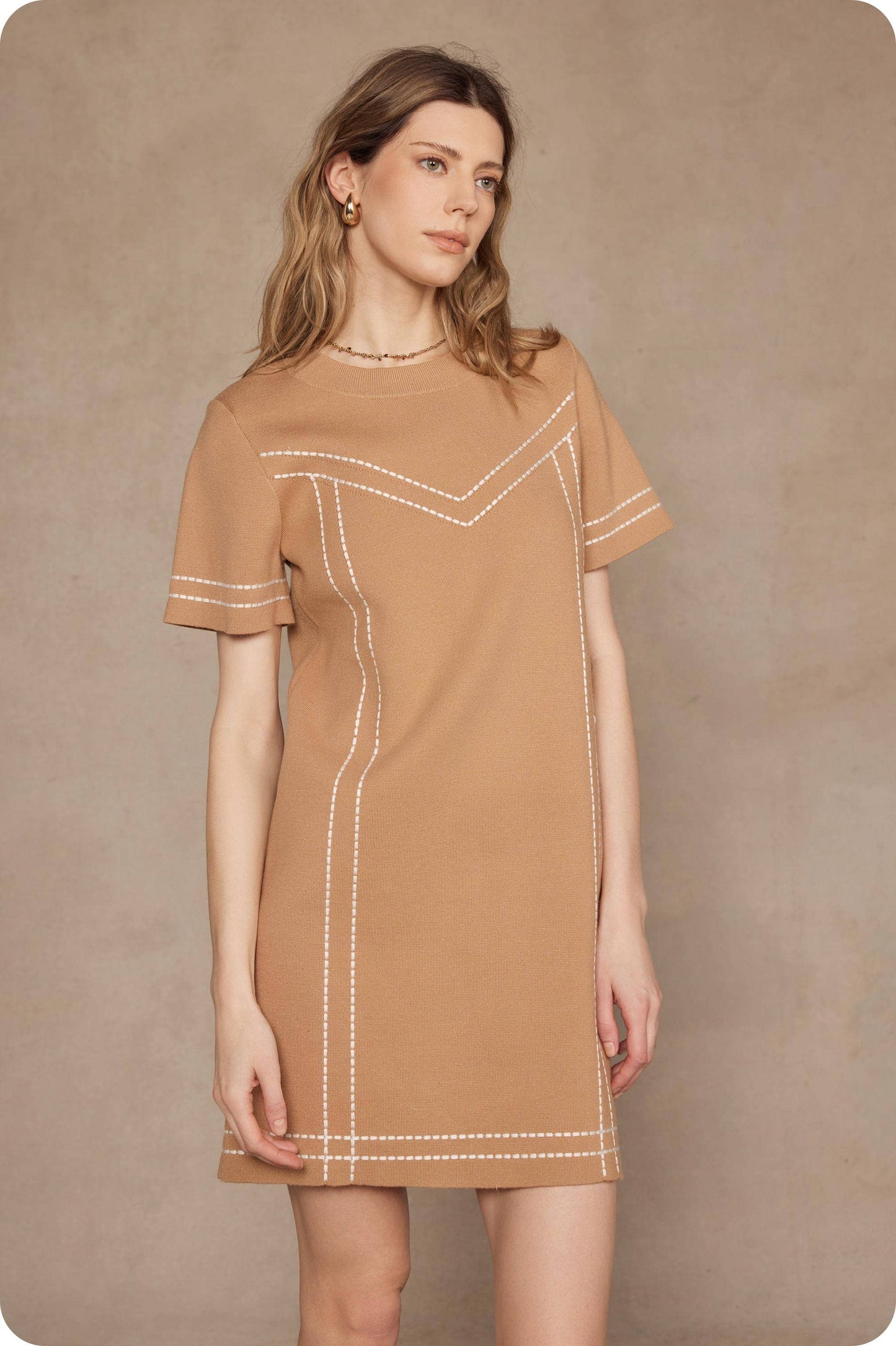 Thick Stitch Embroidery Knit Tee Mini Dress
