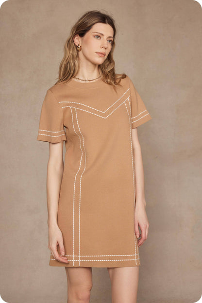 Thick Stitch Embroidery Knit Tee Mini Dress