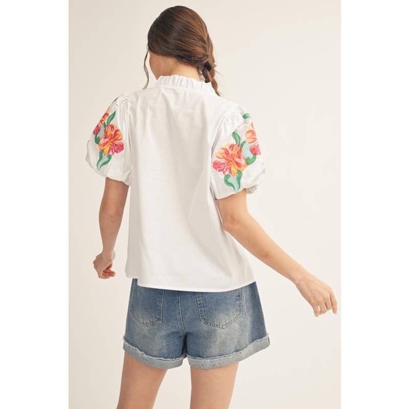 Puff Sleeve Embroidered Top