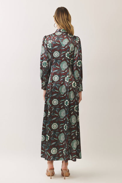 TCEC Floral Print Tie-Neck Maxi Dress