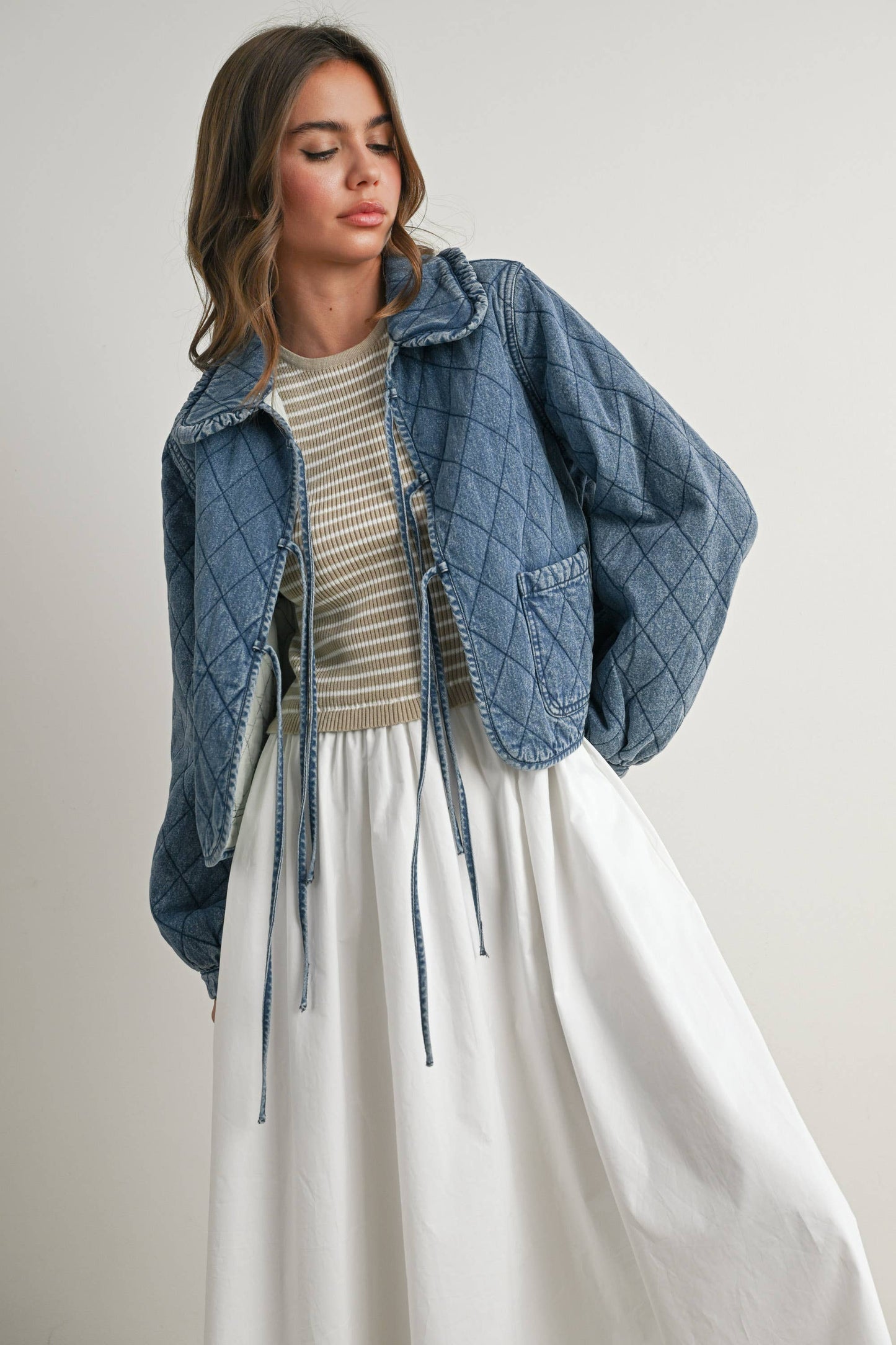 Quilted Long Sleeve Tie-Front Jacket