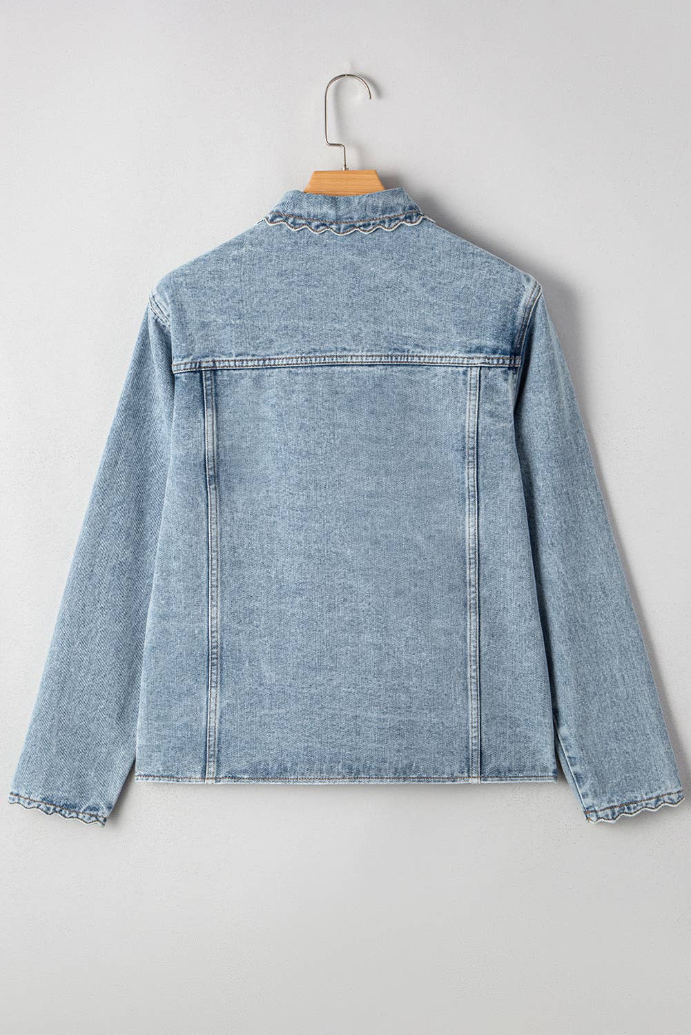 Scallop Collar Pocket Button Up Denim Jacket