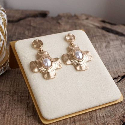 PennyLine Inc. Sunlit Cross – Hammered Cabochon Earrings
