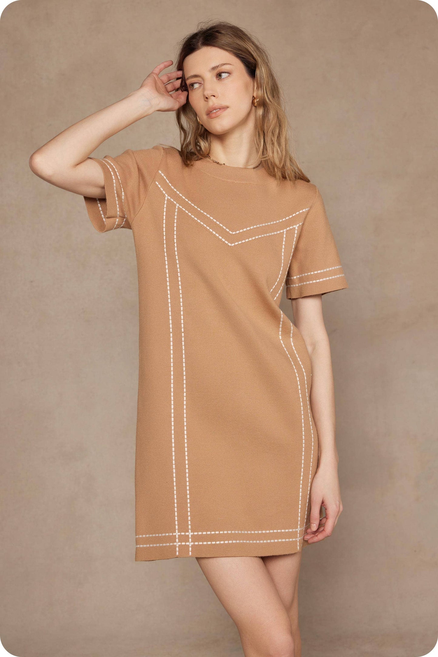 Thick Stitch Embroidery Knit Tee Mini Dress