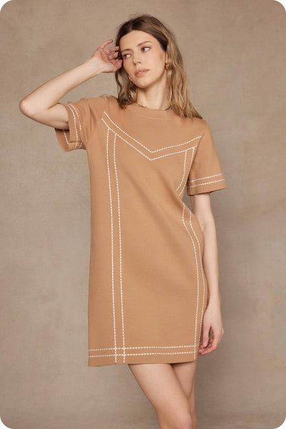 Thick Stitch Embroidery Knit Tee Mini Dress