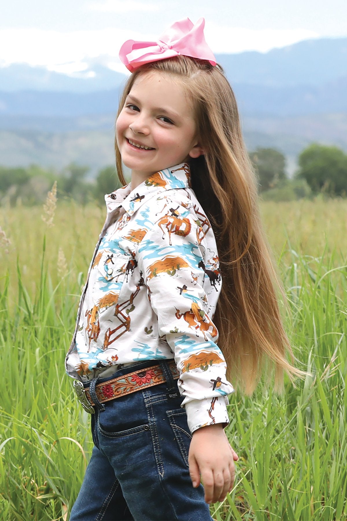 Cruel Denim Girl's Ranch and Rodeo Print Snap Front Western Shirt