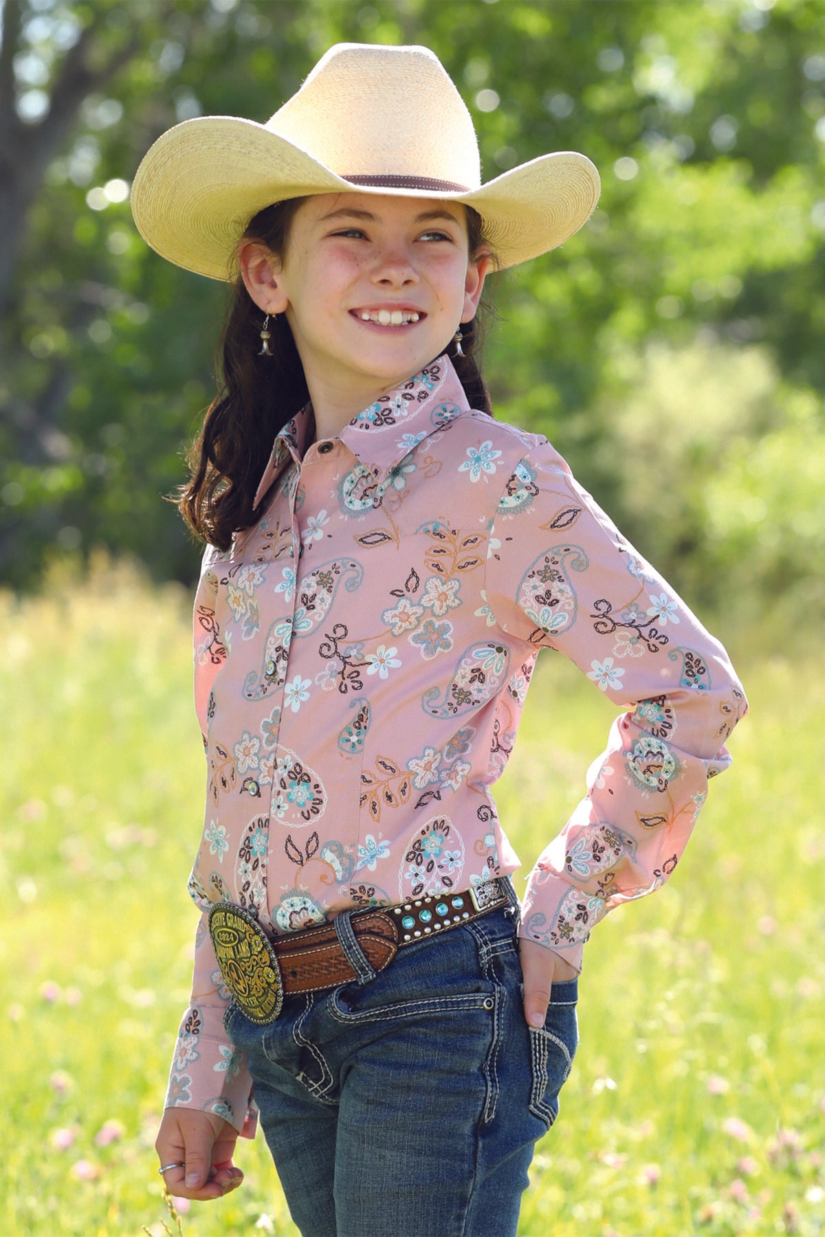 Cruel Denim Girl's Floral Print Snap Front Western Shirt
