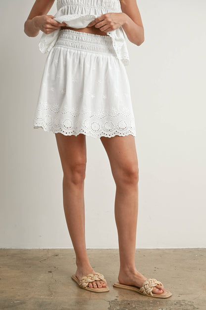 Eyelet Ruffle Smocked Skirt