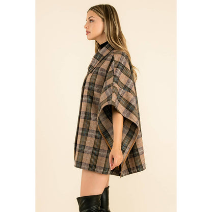 High Neck Plaid Poncho