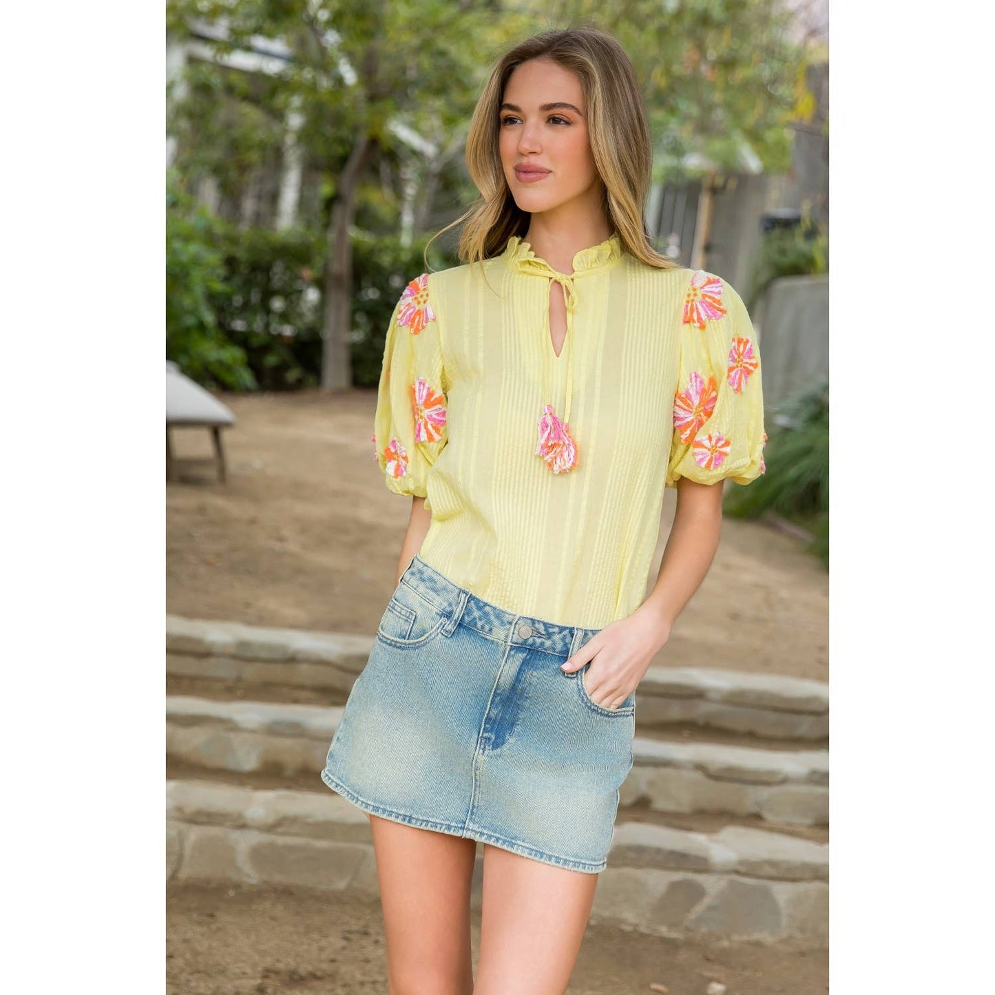 Hand Embroidered Puff Sleeve Top