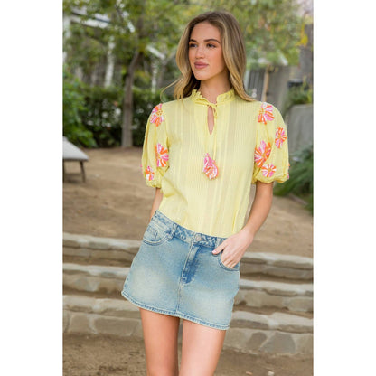 Hand Embroidered Puff Sleeve Top