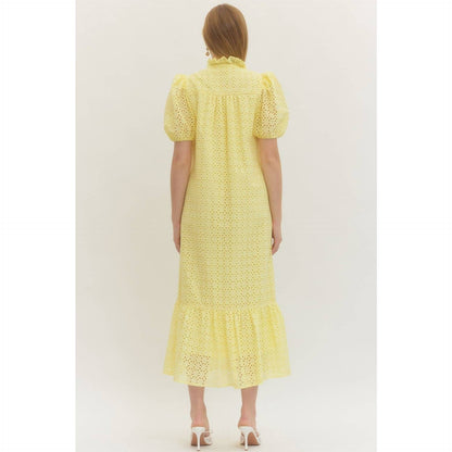 Eyelet Short Puff Sleeve Midi Dress