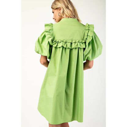 Puff Sleeve Ruffle Collar Mini Dress