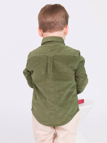 Boys Olive Corduroy Button Down Shirt