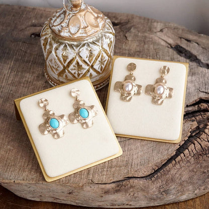 PennyLine Inc. Sunlit Cross – Hammered Cabochon Earrings