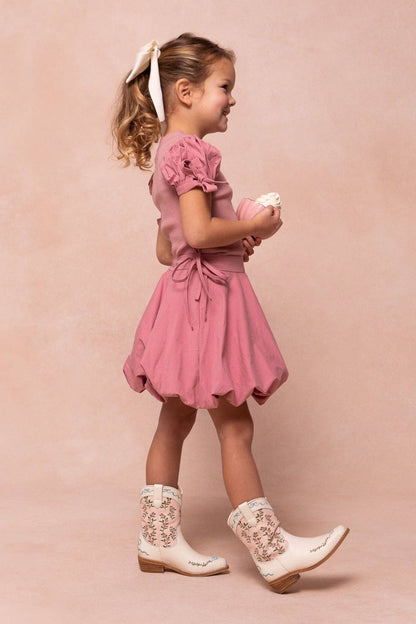 Mini Cream & Pink Rosemary Cowgirl Boots