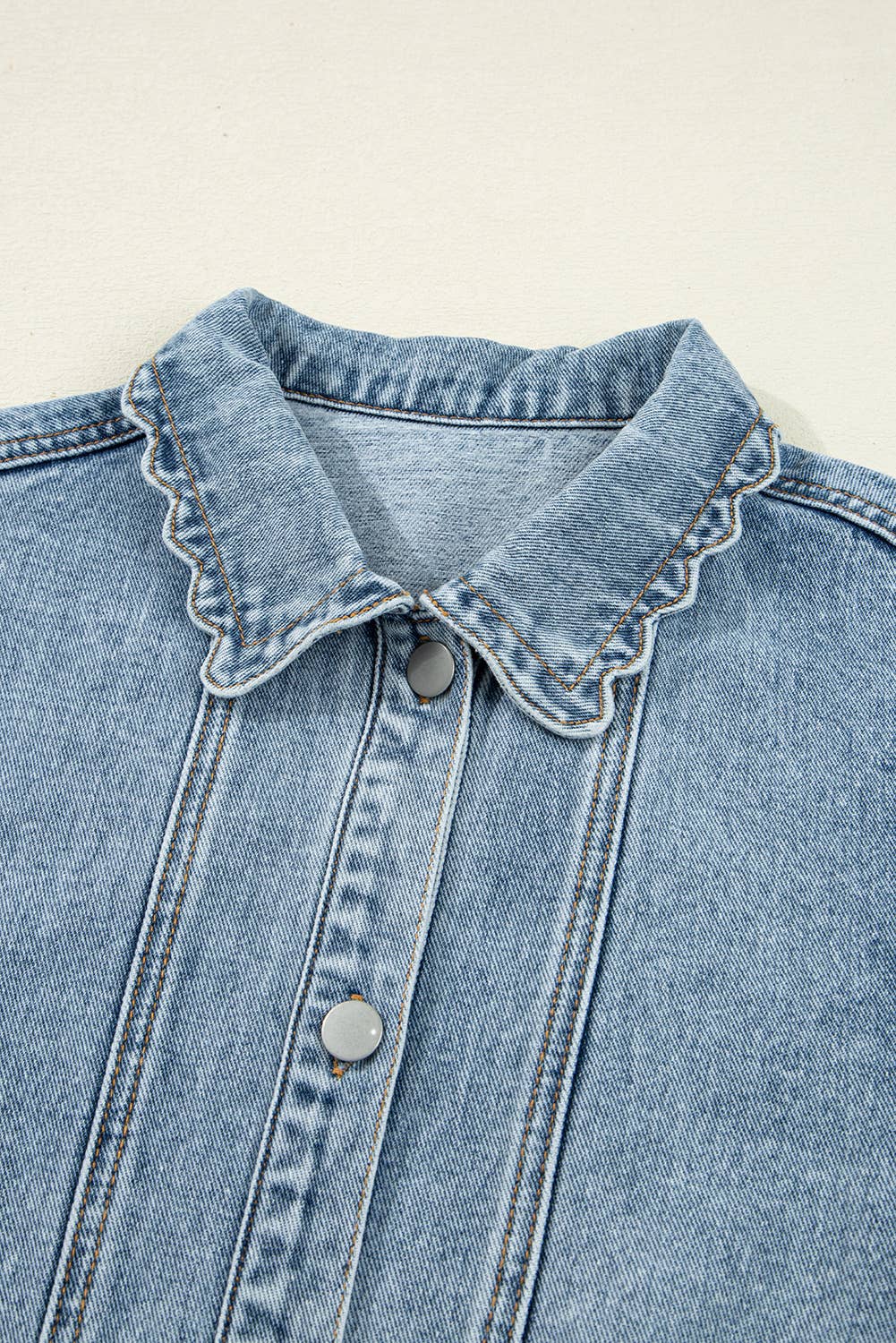 Scallop Collar Pocket Button Up Denim Jacket