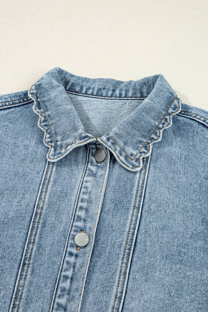 Scallop Collar Pocket Button Up Denim Jacket