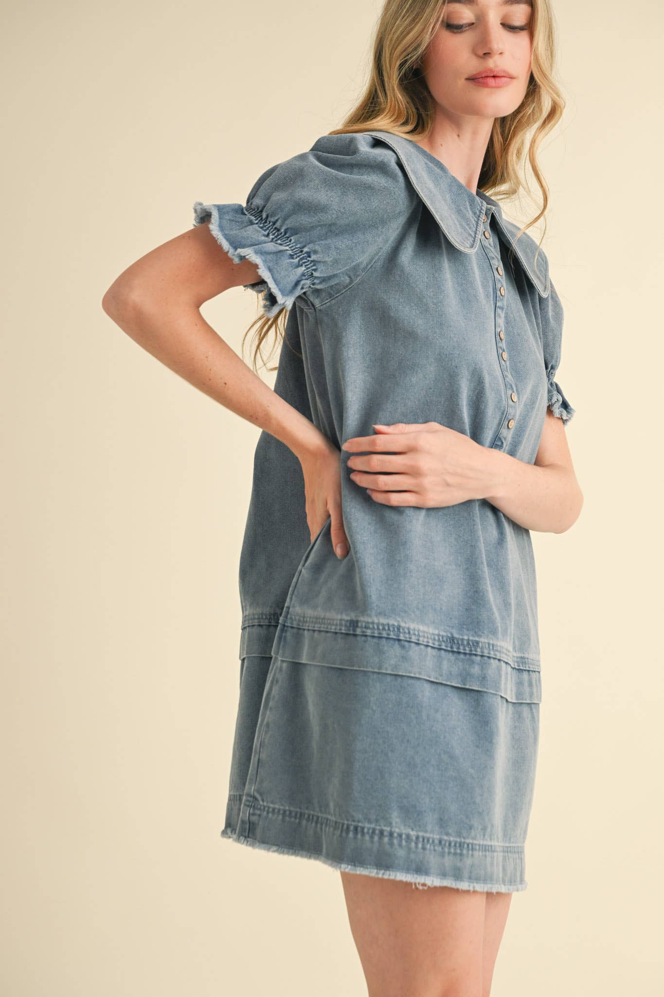 Doll Collar Denim Mini Dress