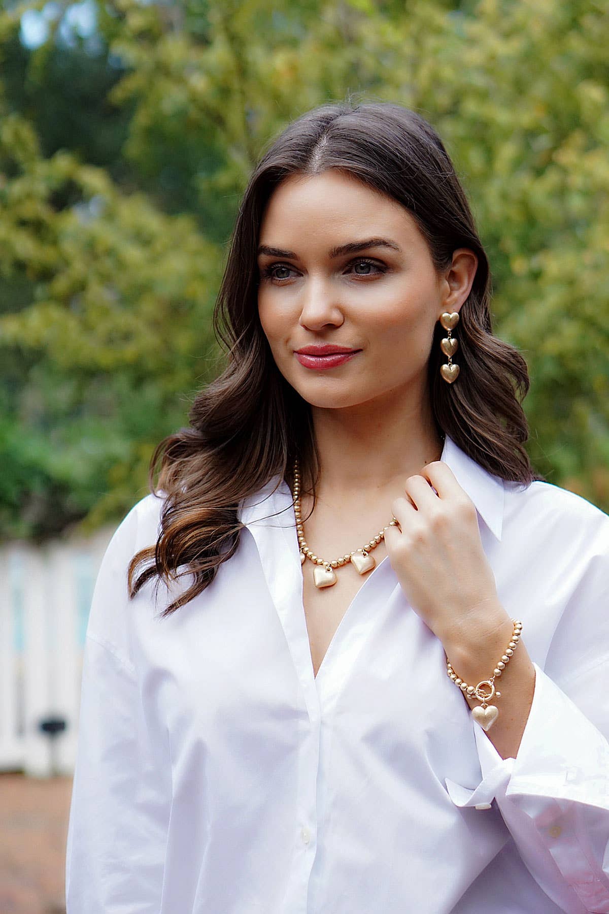 Canvas Style Gina Puffy Heart Linked Earrings in Worn Gold