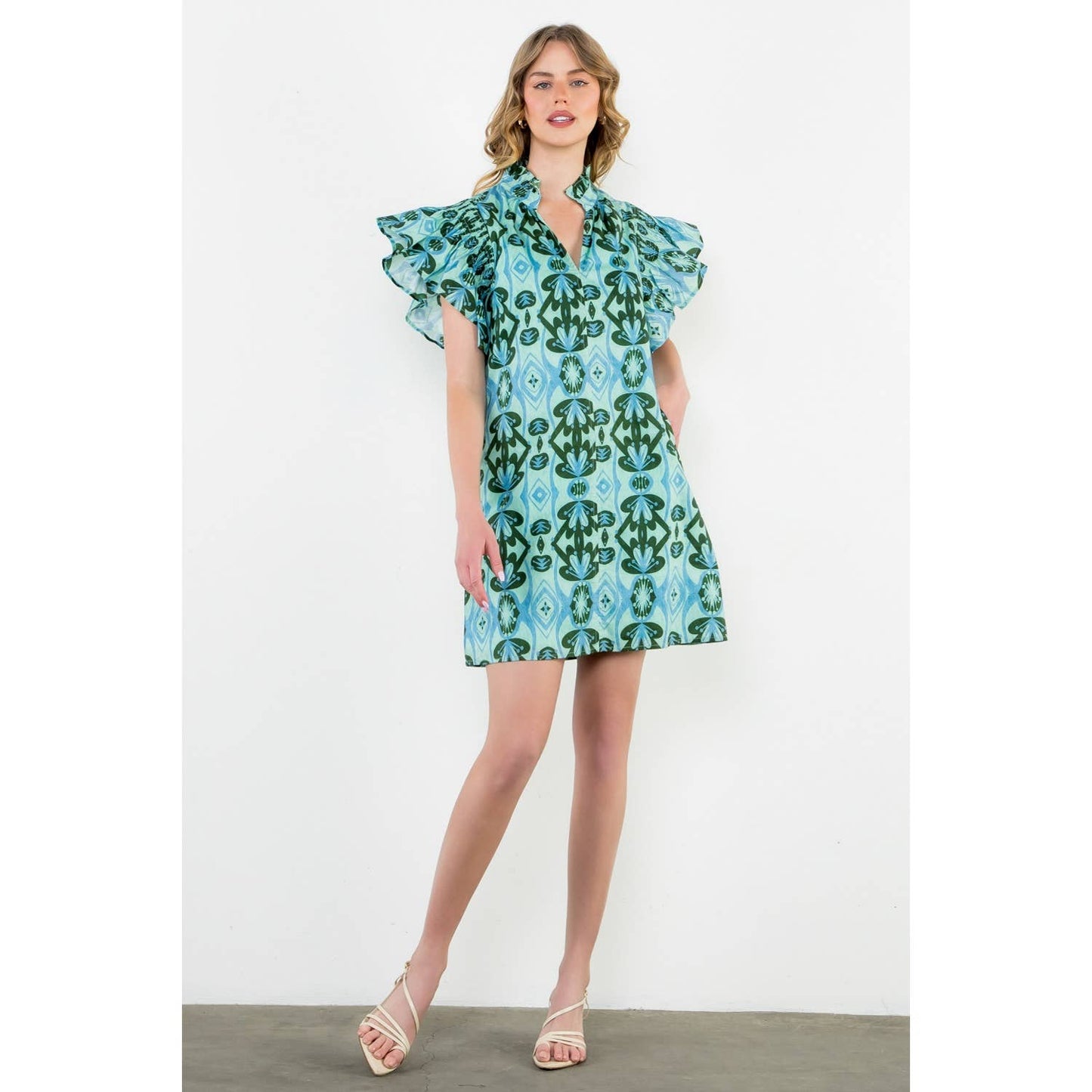 Ruffle Sleeve Print Dress