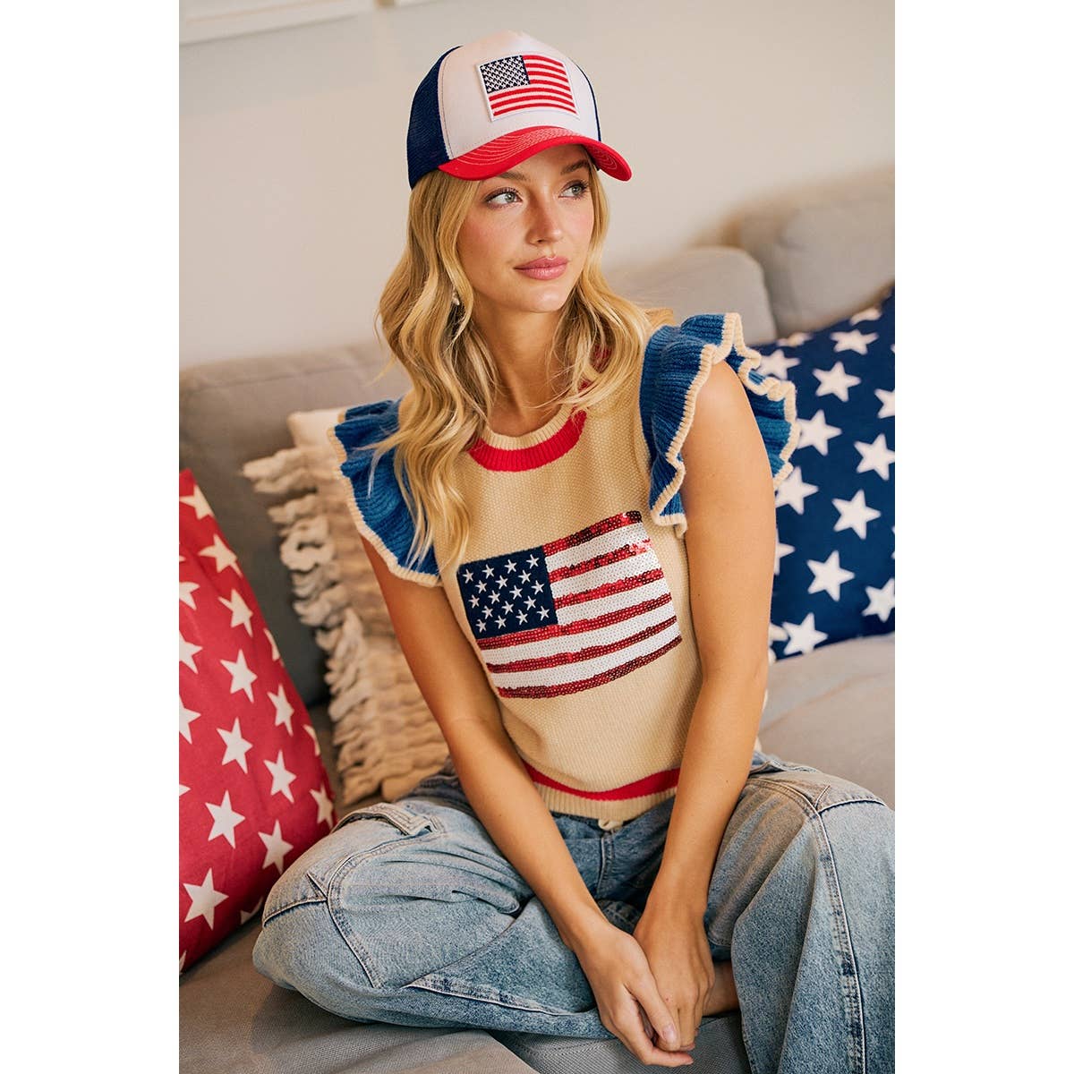 American Flag Knit Top
